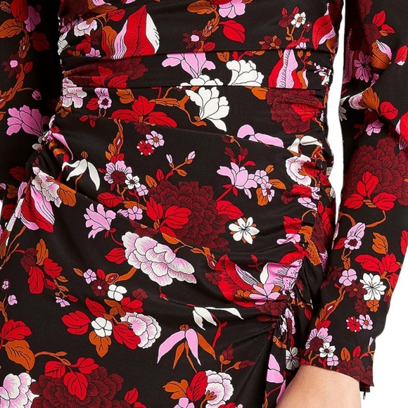 A.L.C. Marcel Floral Draped Ruched Stretch Silk Dress - Picture 6 of 6